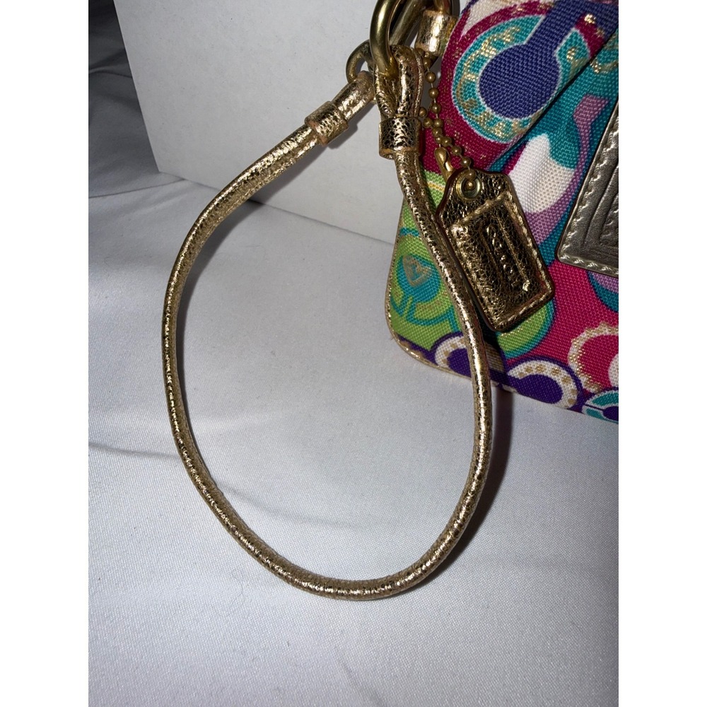 Coach Poppy Pop C Multicolor Wristlet Gold Metallic Strap Y2K Canvas Pouch - Picture 7 of 7